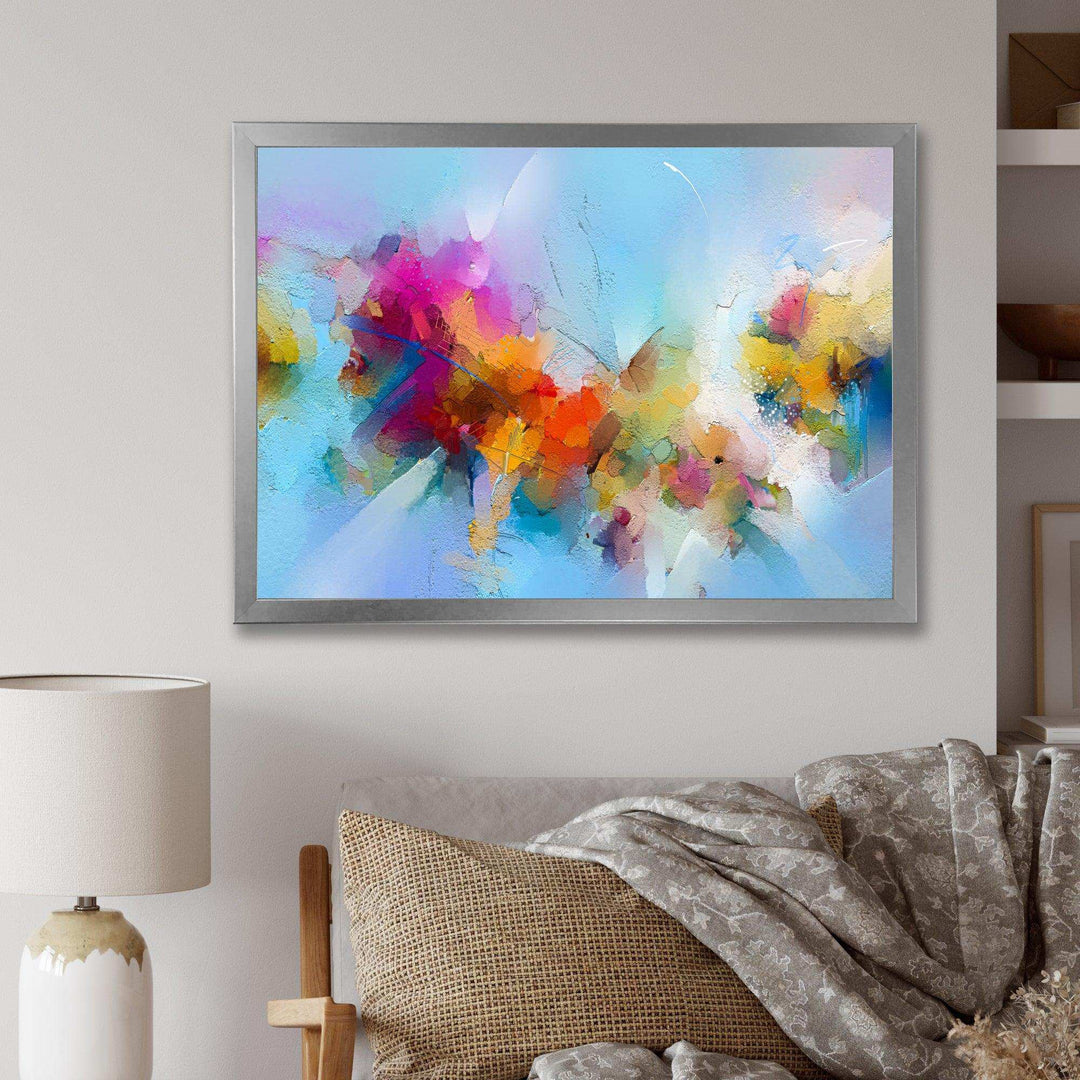 Purple Yellow And Blue Abstract Flower Compostion II - Farmhouse Wall Art Prints