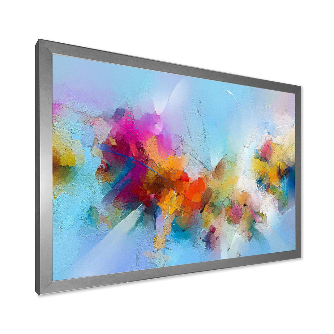 Purple Yellow And Blue Abstract Flower Compostion II - Farmhouse Wall Art Prints