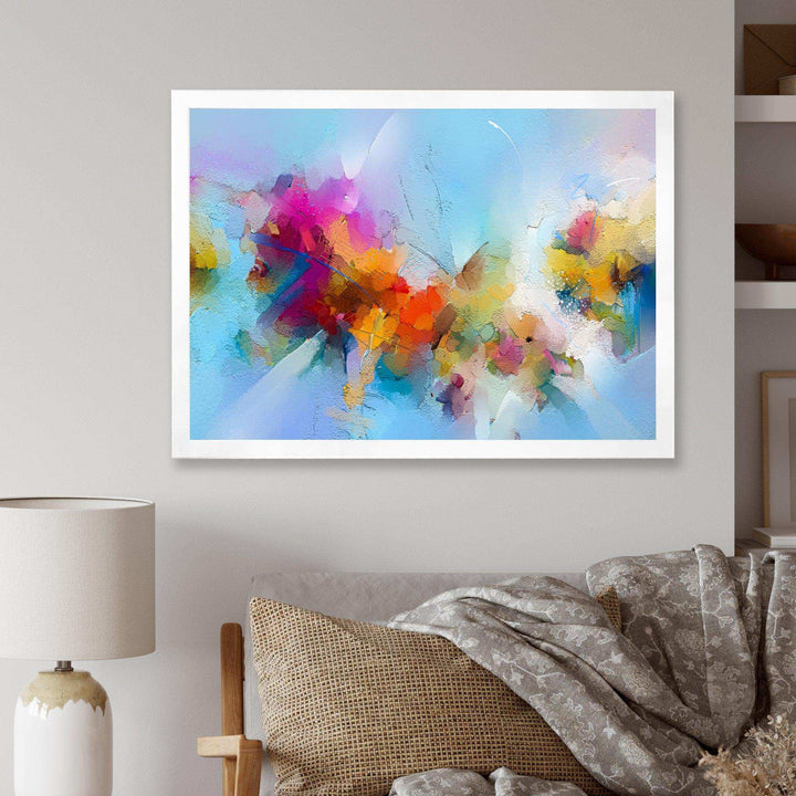 Purple Yellow And Blue Abstract Flower Compostion II - Farmhouse Wall Art Prints