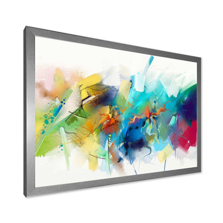 Turquoise Story With Touches Of Yellow And Red - Modern Bedroom Wall Art