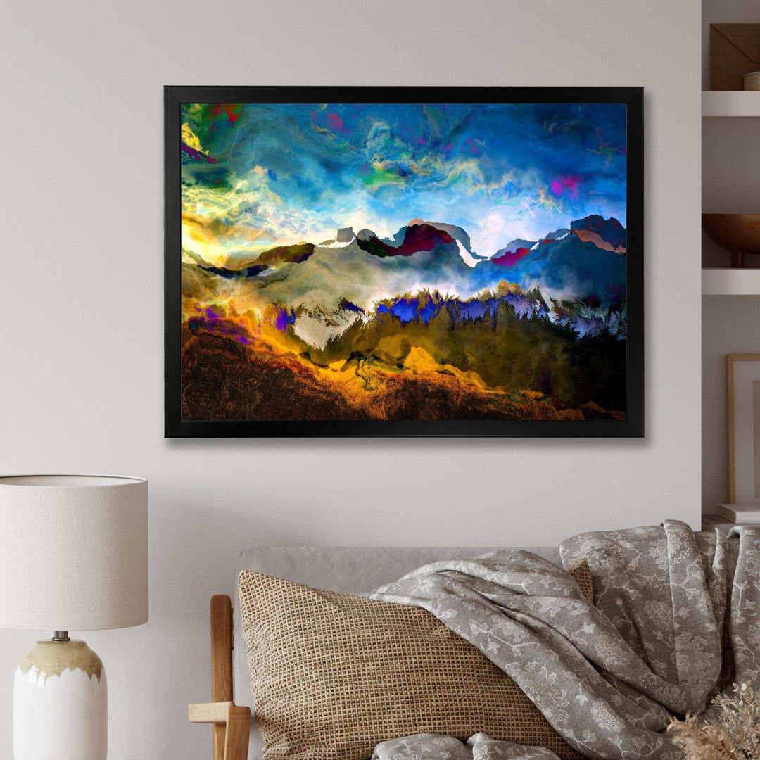 Mountainscape With Dark Blue Dark - Farmhouse Living Room Wall Decor