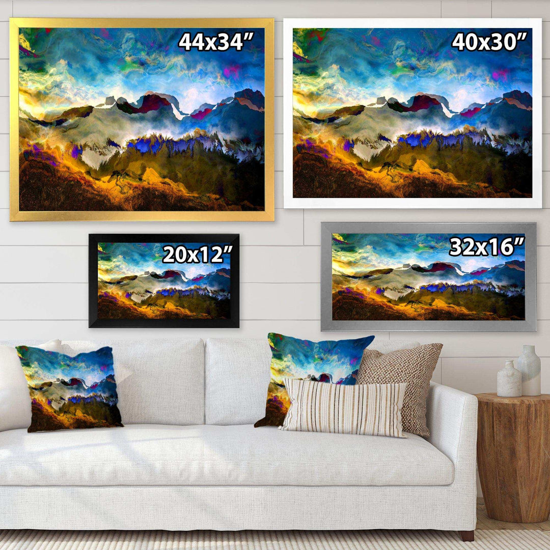 Mountainscape With Dark Blue Dark - Farmhouse Living Room Wall Decor