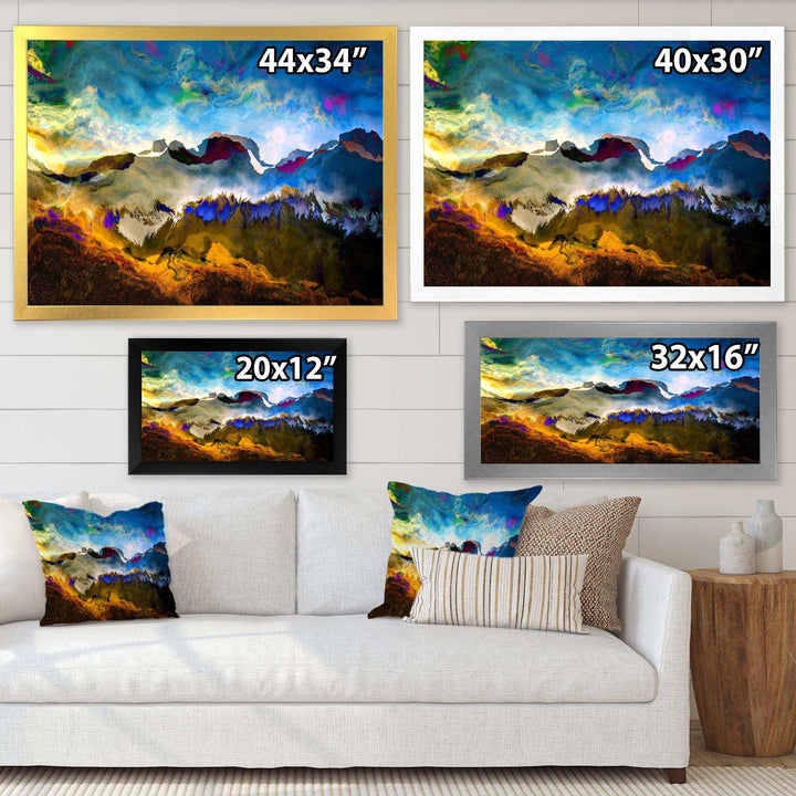 Mountainscape With Dark Blue Dark - Farmhouse Living Room Wall Decor