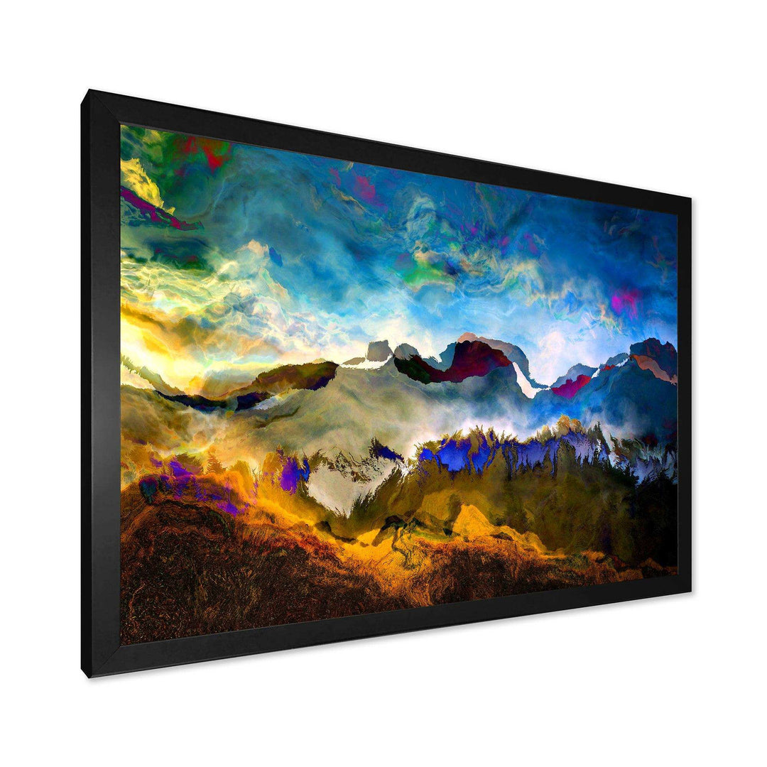 Mountainscape With Dark Blue Dark - Farmhouse Living Room Wall Decor