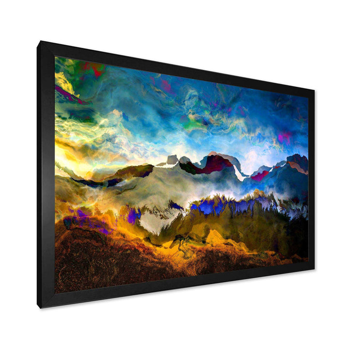 Mountainscape With Dark Blue Dark - Farmhouse Living Room Wall Decor