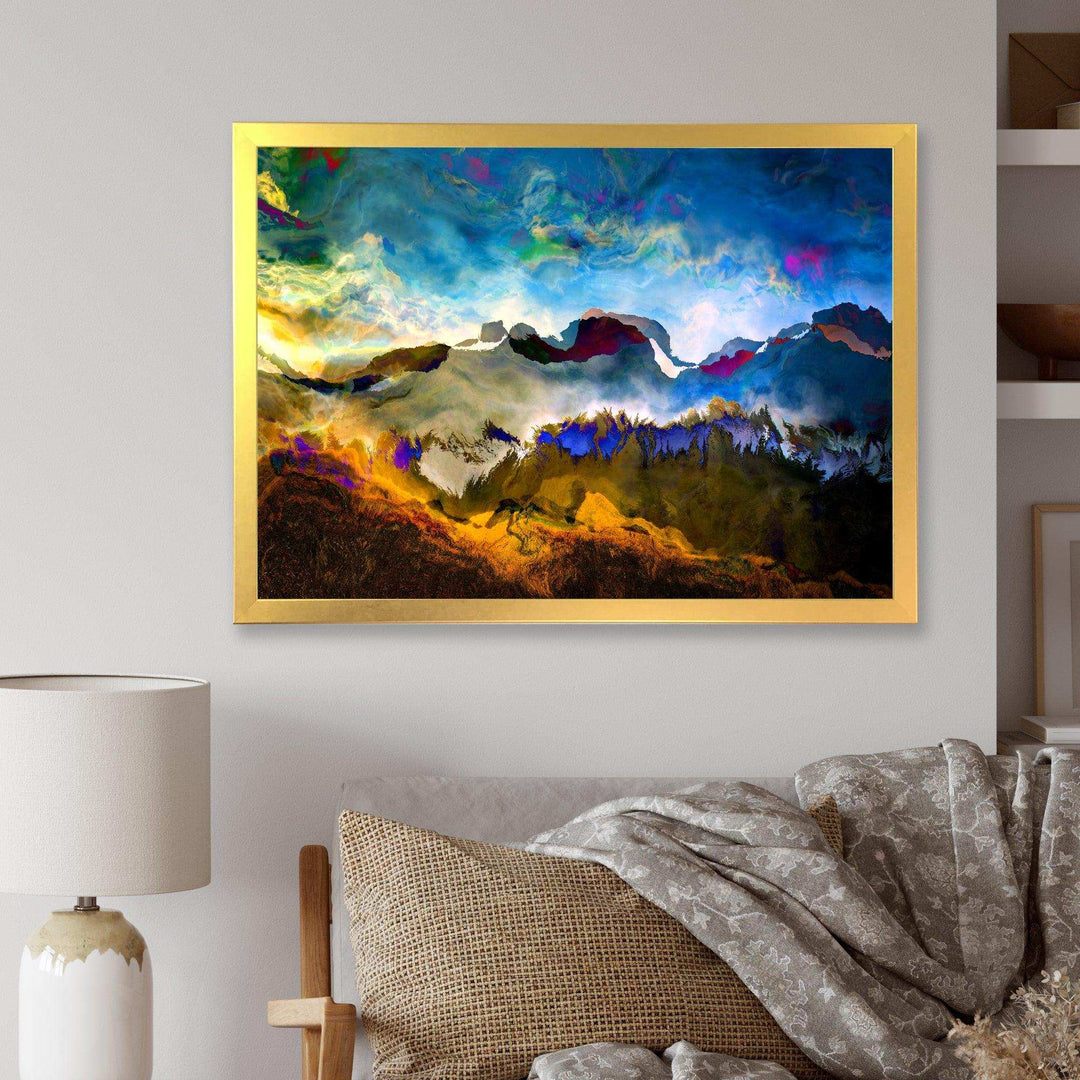 Mountainscape With Dark Blue Dark - Farmhouse Living Room Wall Decor