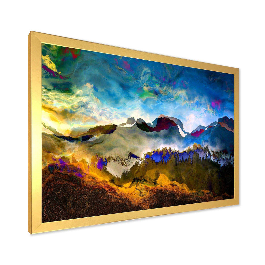 Mountainscape With Dark Blue Dark - Farmhouse Living Room Wall Decor