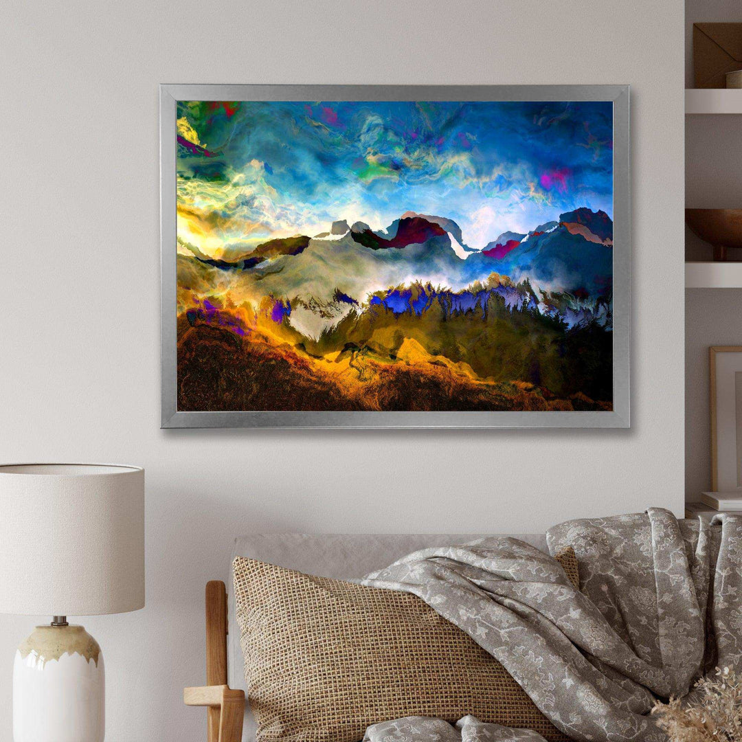 Mountainscape With Dark Blue Dark - Farmhouse Living Room Wall Decor