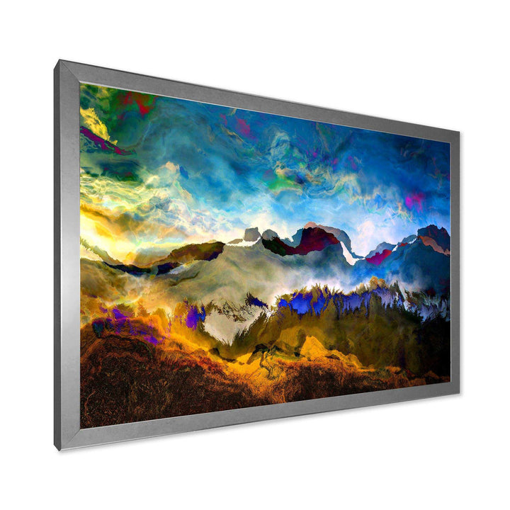 Mountainscape With Dark Blue Dark - Farmhouse Living Room Wall Decor
