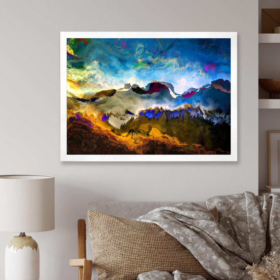 Mountainscape With Dark Blue Dark - Farmhouse Living Room Wall Decor