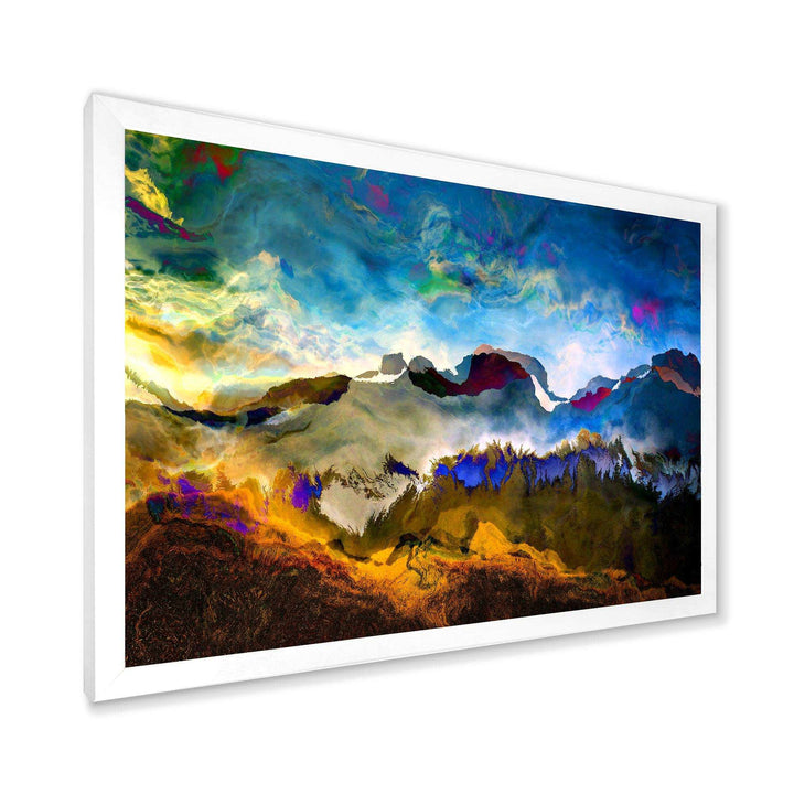 Mountainscape With Dark Blue Dark - Farmhouse Living Room Wall Decor