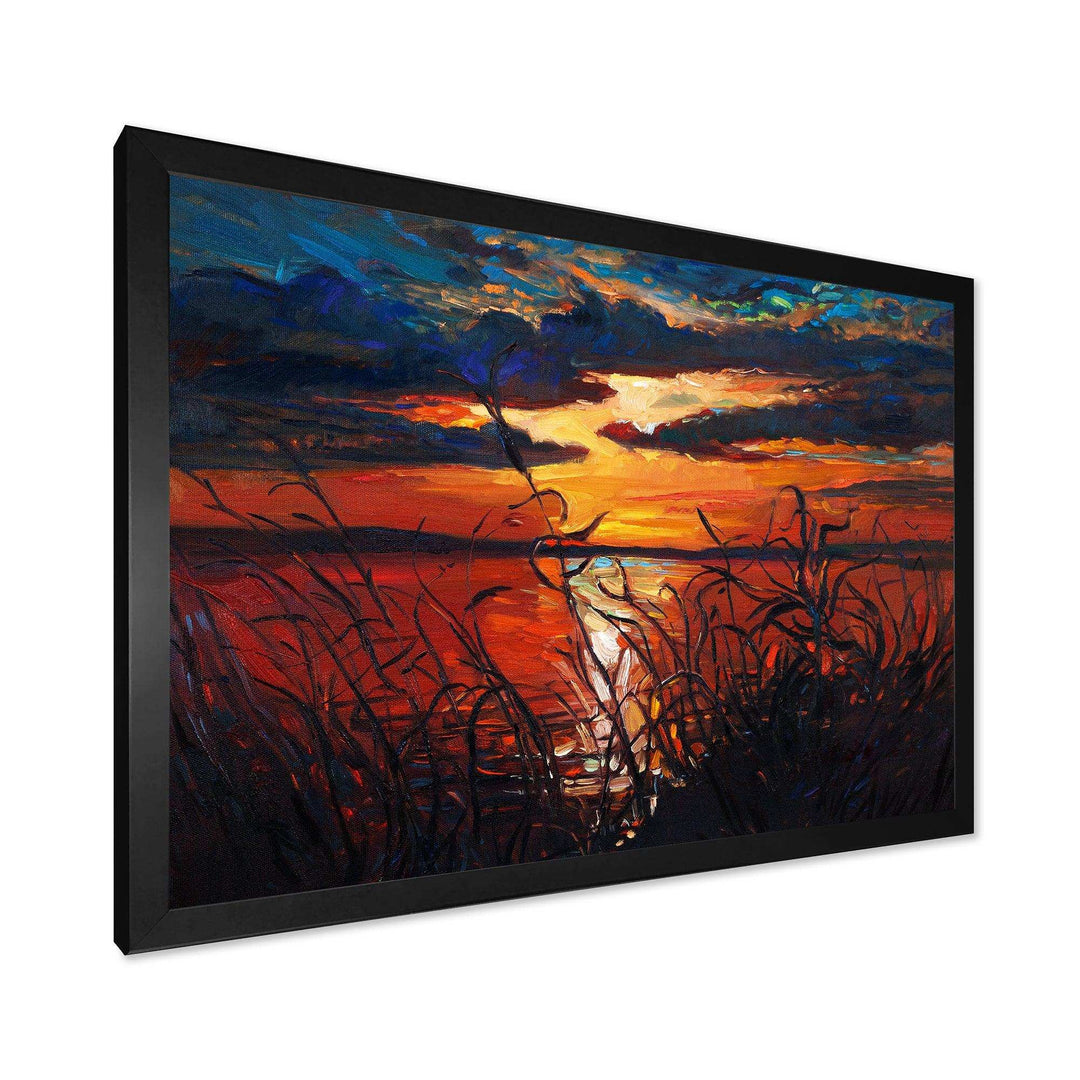 Romantic Sunset By Lakeside