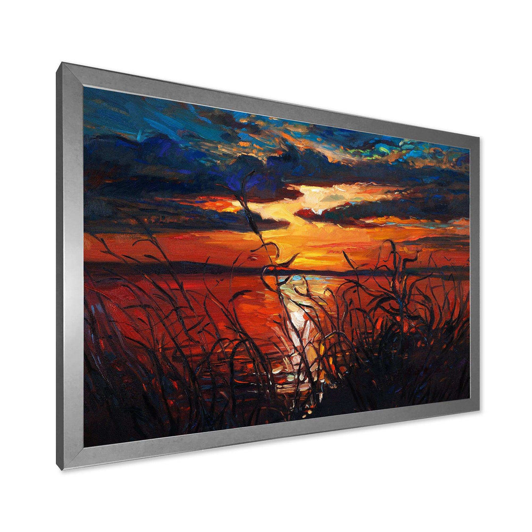 Romantic Sunset By Lakeside