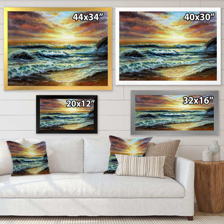 Magnificent Sunset Over Blue Wild Wave Ocean