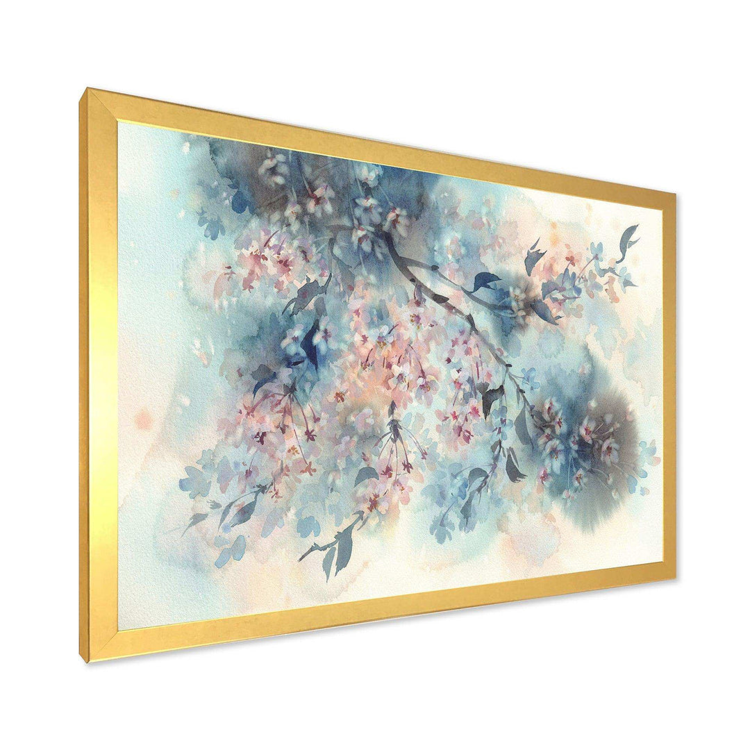 White Sakura Flower Blossom On Pastel Blue Background