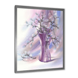 Pussy Willow Branches In Violet Glass Vase
