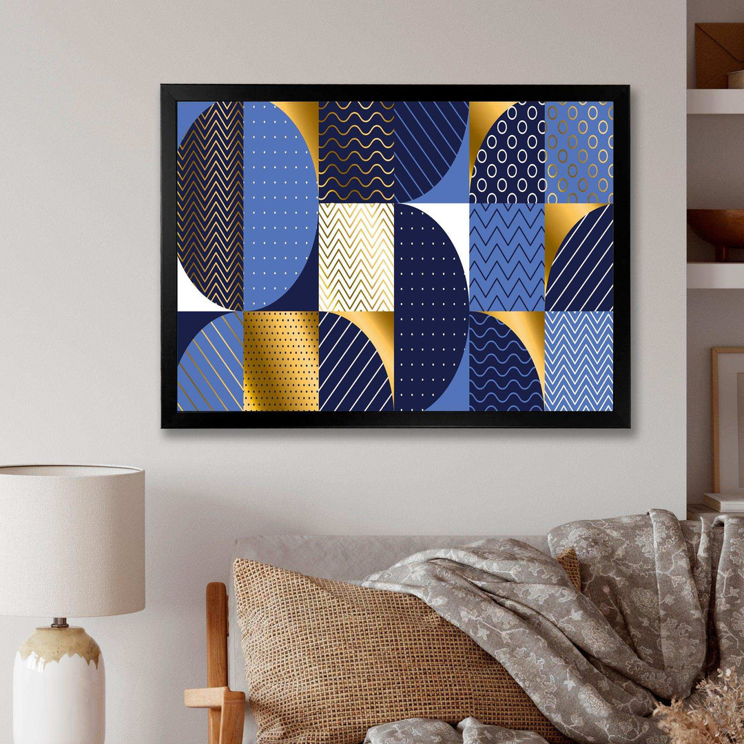 Retro Luxury Waves In Gold and Blue IV - Canvas Wall Art