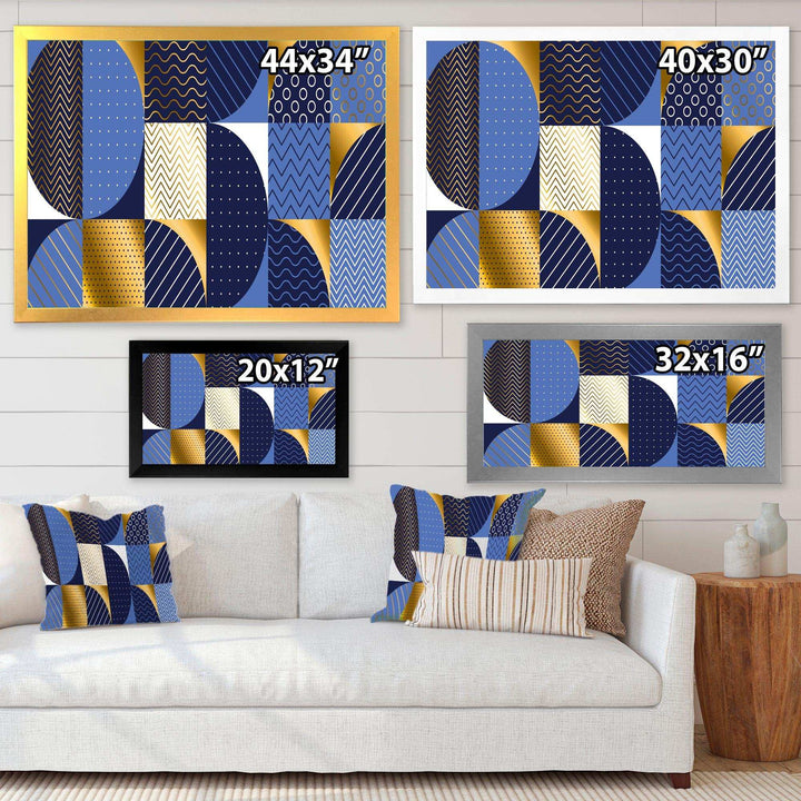 Retro Luxury Waves In Gold and Blue IV - Canvas Wall Art
