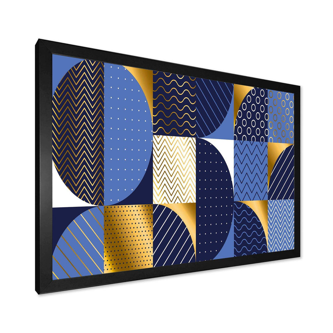 Retro Luxury Waves In Gold and Blue IV - Canvas Wall Art