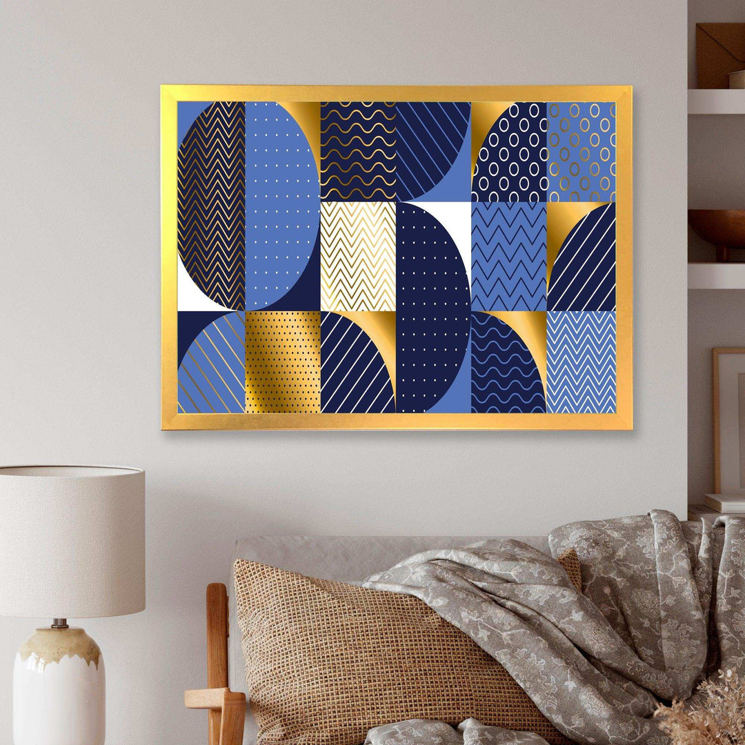 Retro Luxury Waves In Gold and Blue IV - Canvas Wall Art