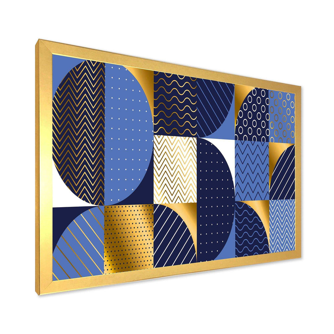 Retro Luxury Waves In Gold and Blue IV - Canvas Wall Art