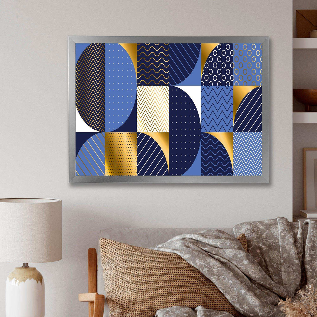 Retro Luxury Waves In Gold and Blue IV - Canvas Wall Art