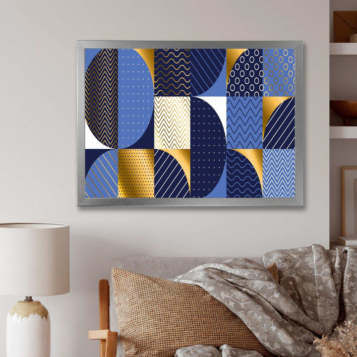 Retro Luxury Waves In Gold and Blue IV - Canvas Wall Art
