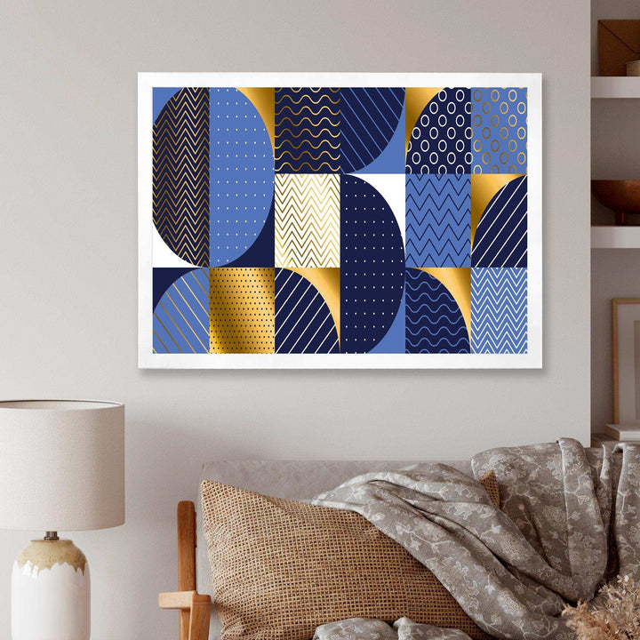 Retro Luxury Waves In Gold and Blue IV - Canvas Wall Art