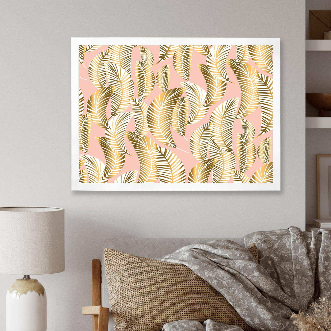 Golden Palm Leaves I - Living Room Wall Decor