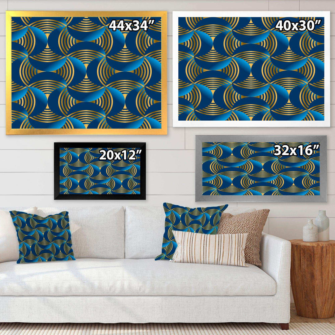 Geometric abstract waves in gold and marine blue - Wall Art Prints