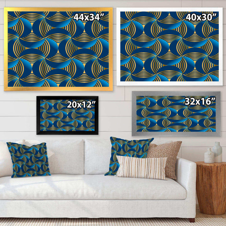 Geometric abstract waves in gold and marine blue - Wall Art Prints