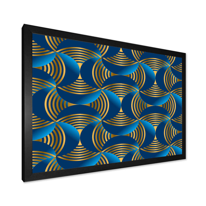 Geometric abstract waves in gold and marine blue - Wall Art Prints