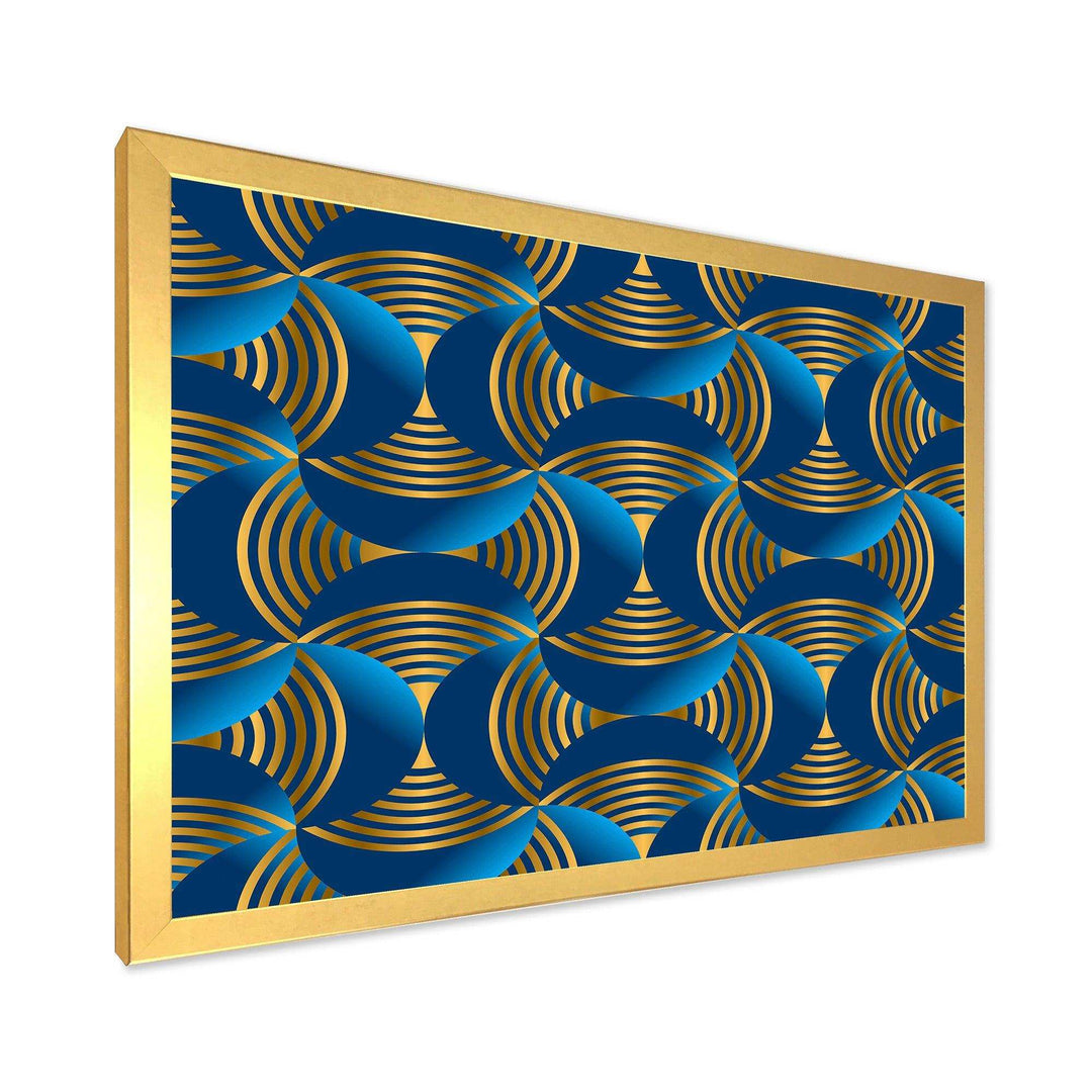 Geometric abstract waves in gold and marine blue - Wall Art Prints