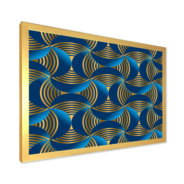 Geometric abstract waves in gold and marine blue - Wall Art Prints