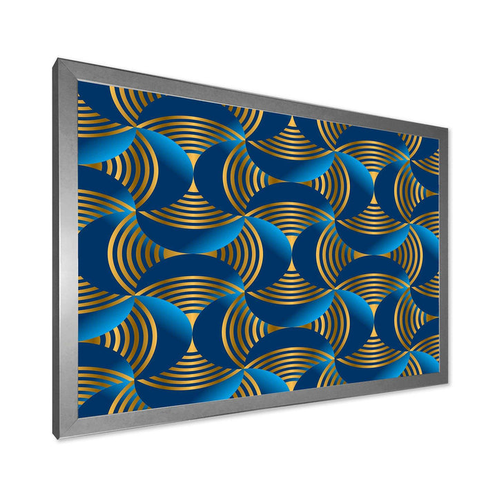 Geometric abstract waves in gold and marine blue - Wall Art Prints