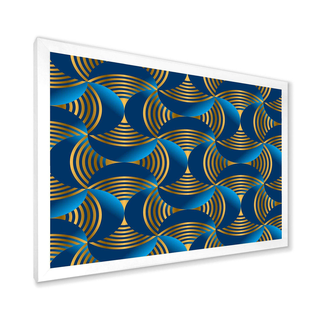 Geometric abstract waves in gold and marine blue - Wall Art Prints