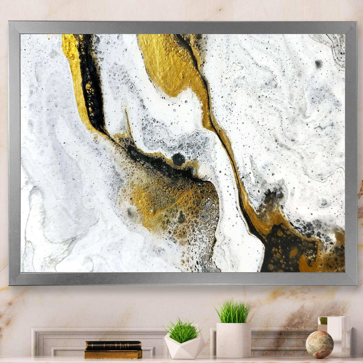Gold and Black on White Acrylic Marble - Modern Living Room Wall Decor