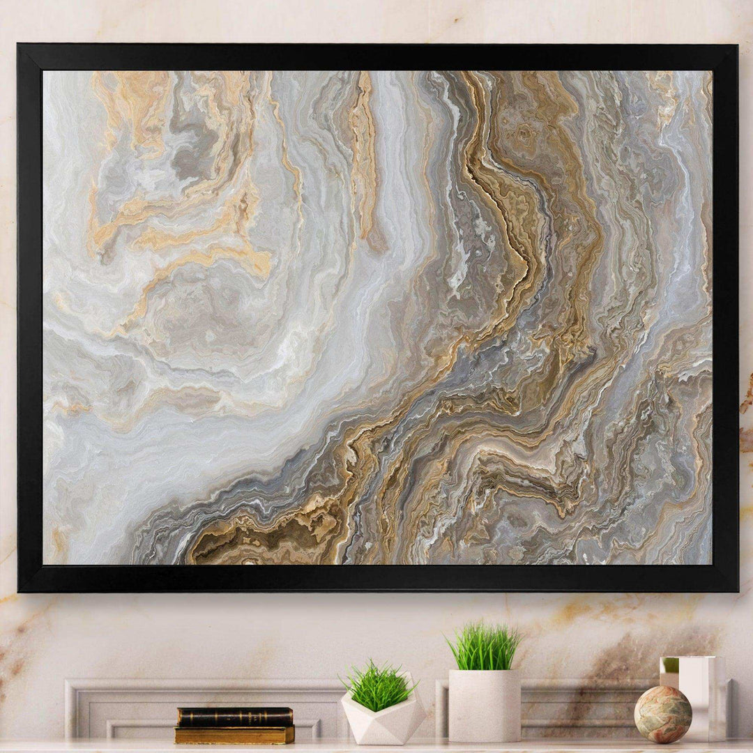 White Marble with Curley Grey and Gold Veins - Bedroom Wall Art