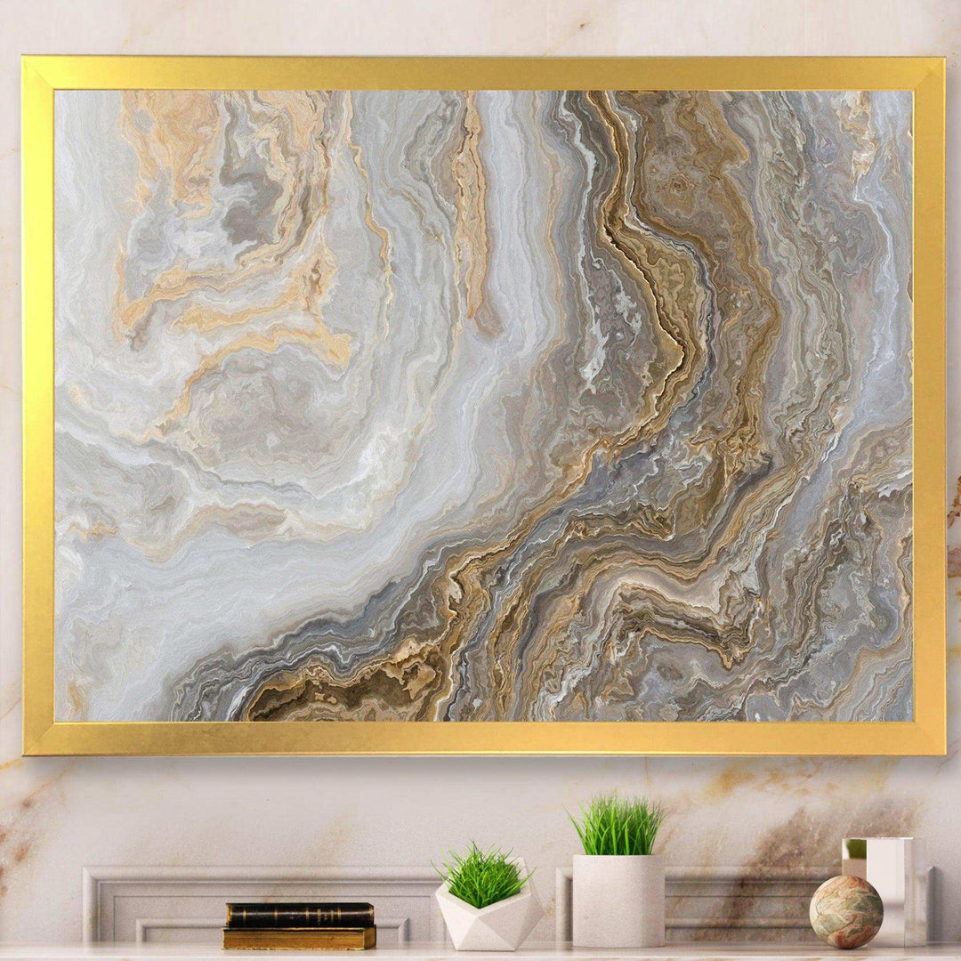 White Marble with Curley Grey and Gold Veins - Bedroom Wall Art