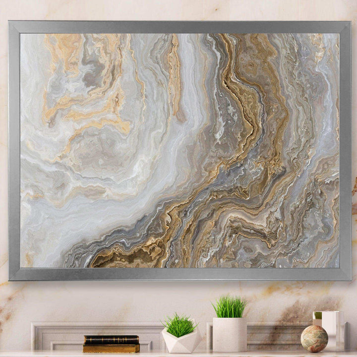 White Marble with Curley Grey and Gold Veins - Bedroom Wall Art