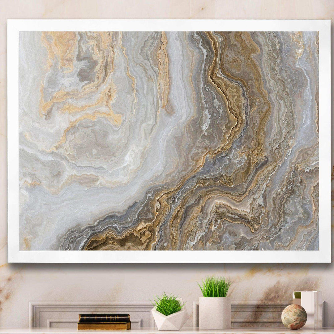 White Marble with Curley Grey and Gold Veins - Bedroom Wall Art