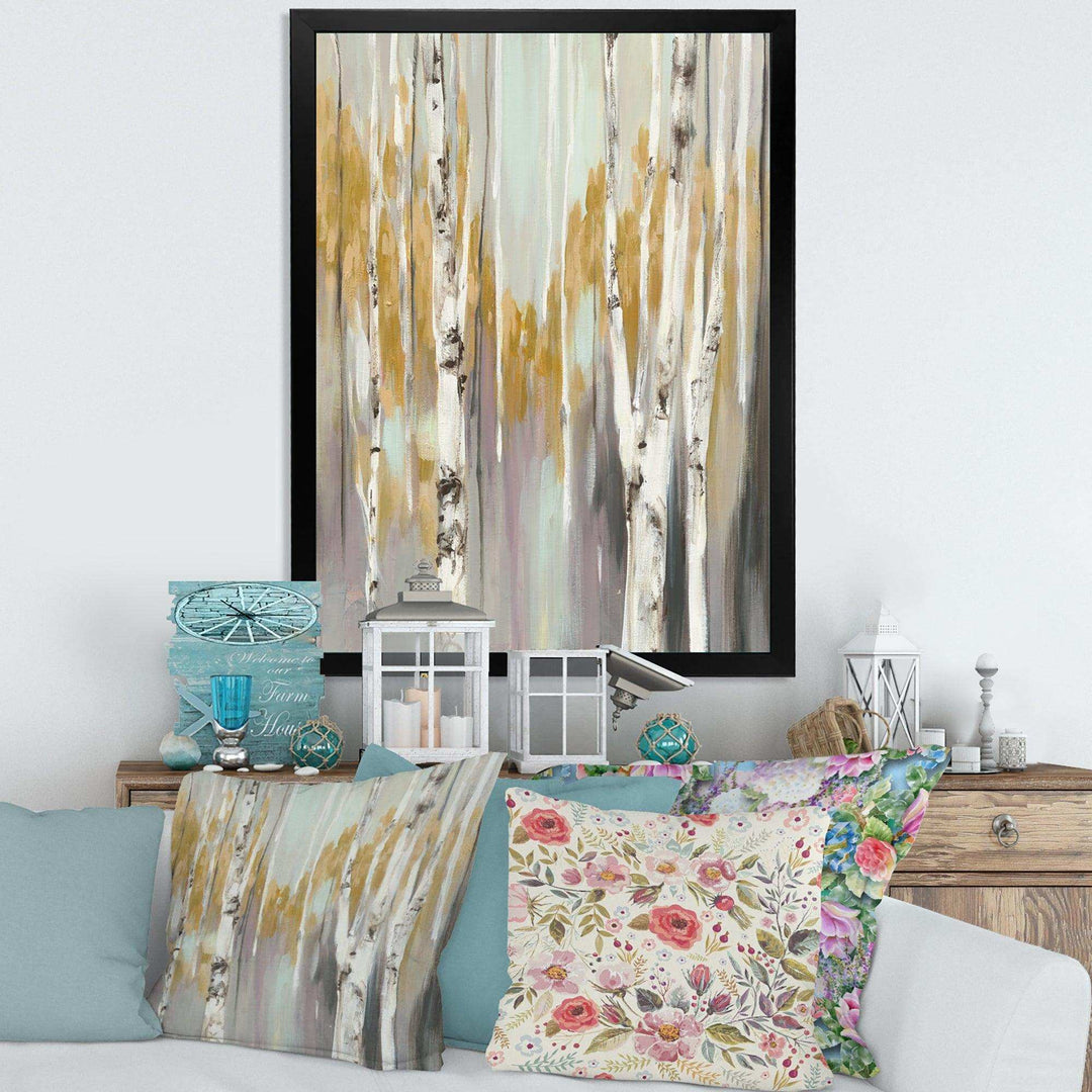 Silver and Yellow Birch Forest II - Farmhouse Bedroom Wall Art