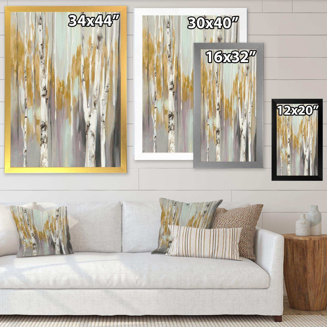 Silver and Yellow Birch Forest II - Farmhouse Bedroom Wall Art