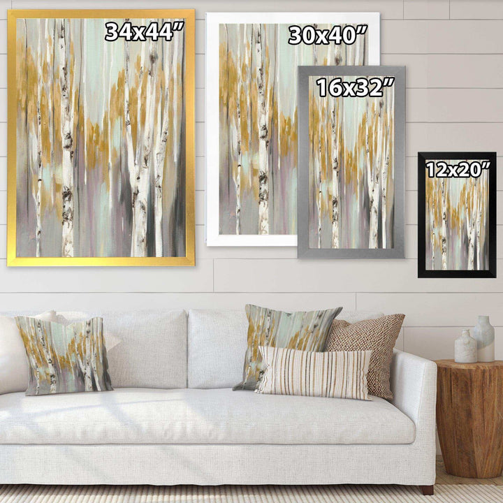 Silver and Yellow Birch Forest II - Farmhouse Bedroom Wall Art