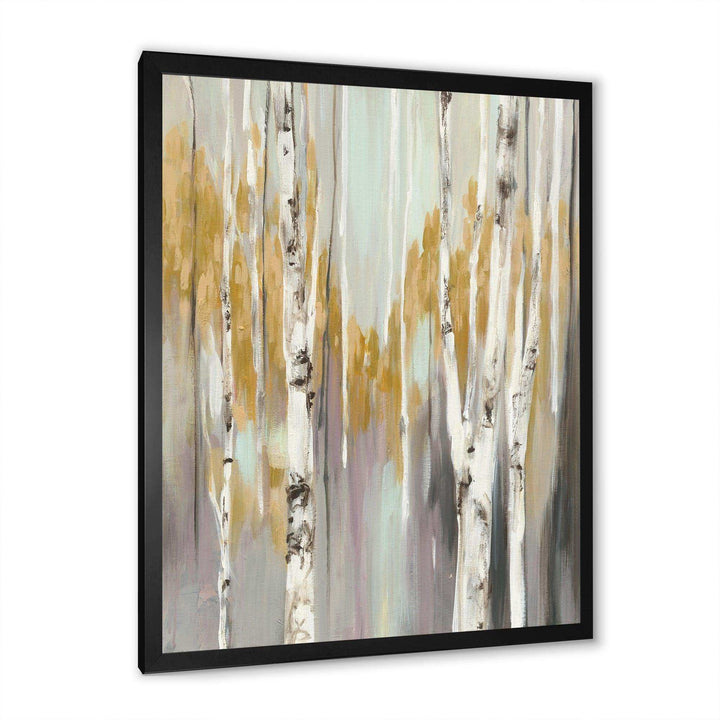 Silver and Yellow Birch Forest II - Farmhouse Bedroom Wall Art