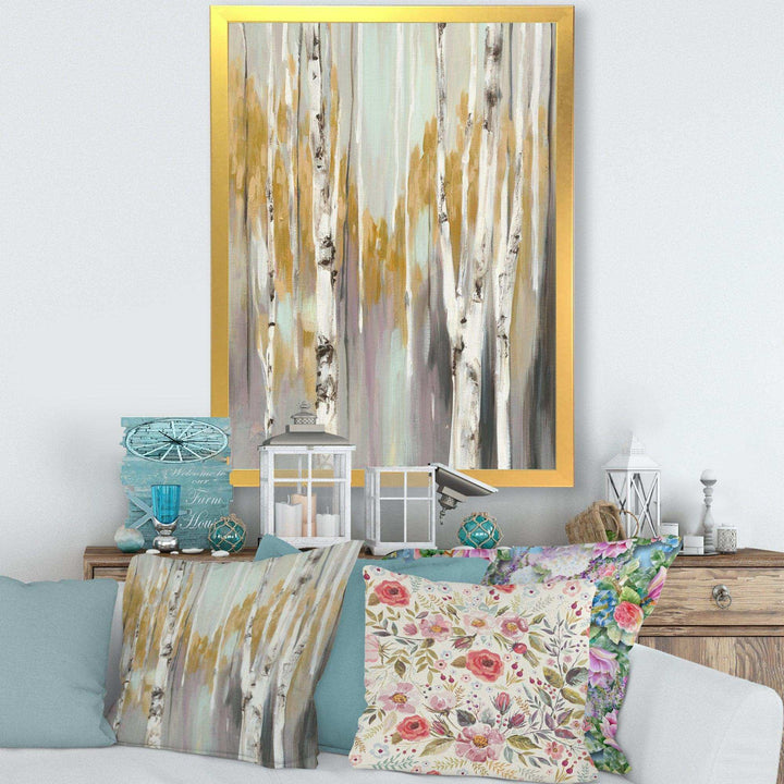 Silver and Yellow Birch Forest II - Farmhouse Bedroom Wall Art