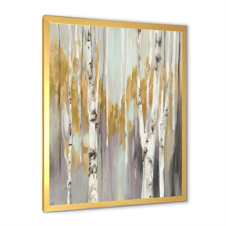 Silver and Yellow Birch Forest II - Farmhouse Bedroom Wall Art