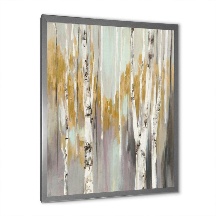 Silver and Yellow Birch Forest II - Farmhouse Bedroom Wall Art