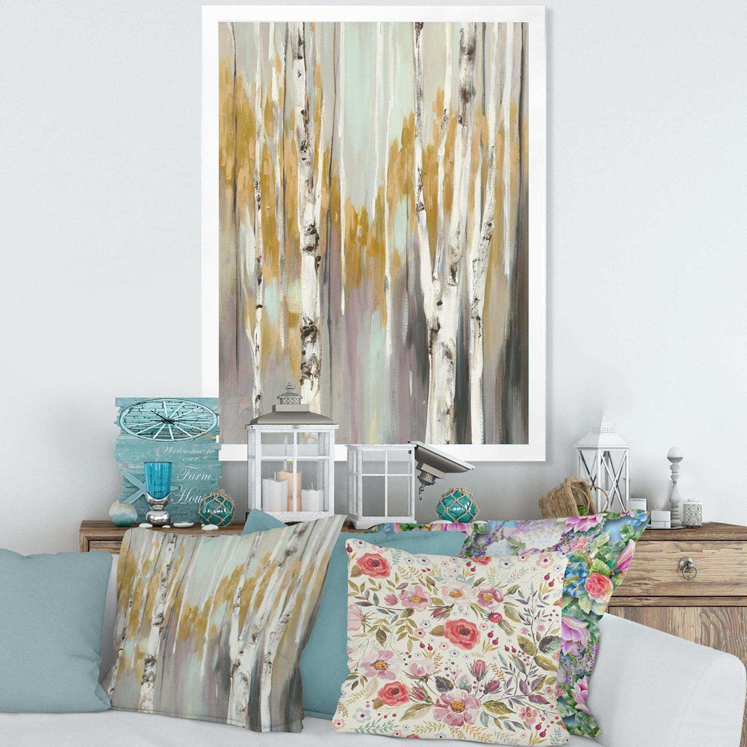 Silver and Yellow Birch Forest II - Farmhouse Bedroom Wall Art