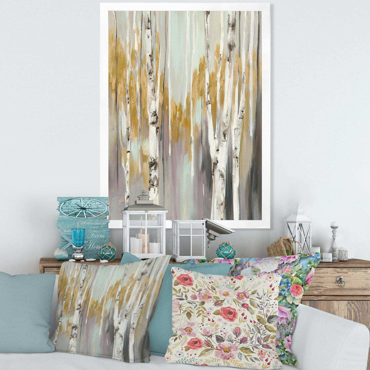Silver and Yellow Birch Forest II - Farmhouse Bedroom Wall Art